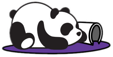 The Purple Pandas team logo, a panda lying on in a puddle of purple paint that it has knocked over