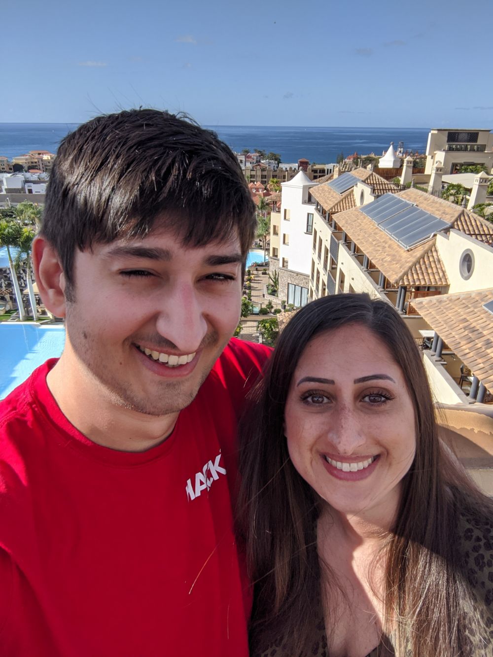 Jamie and his sister Catherine taking a selfie with the sea in the background