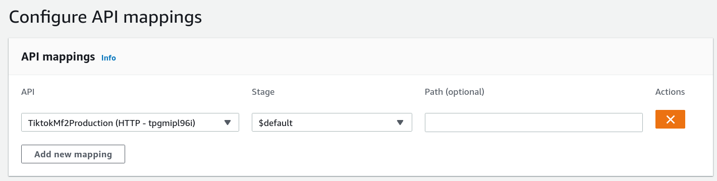 Screenshot of the in-progress configuration for the API mapping