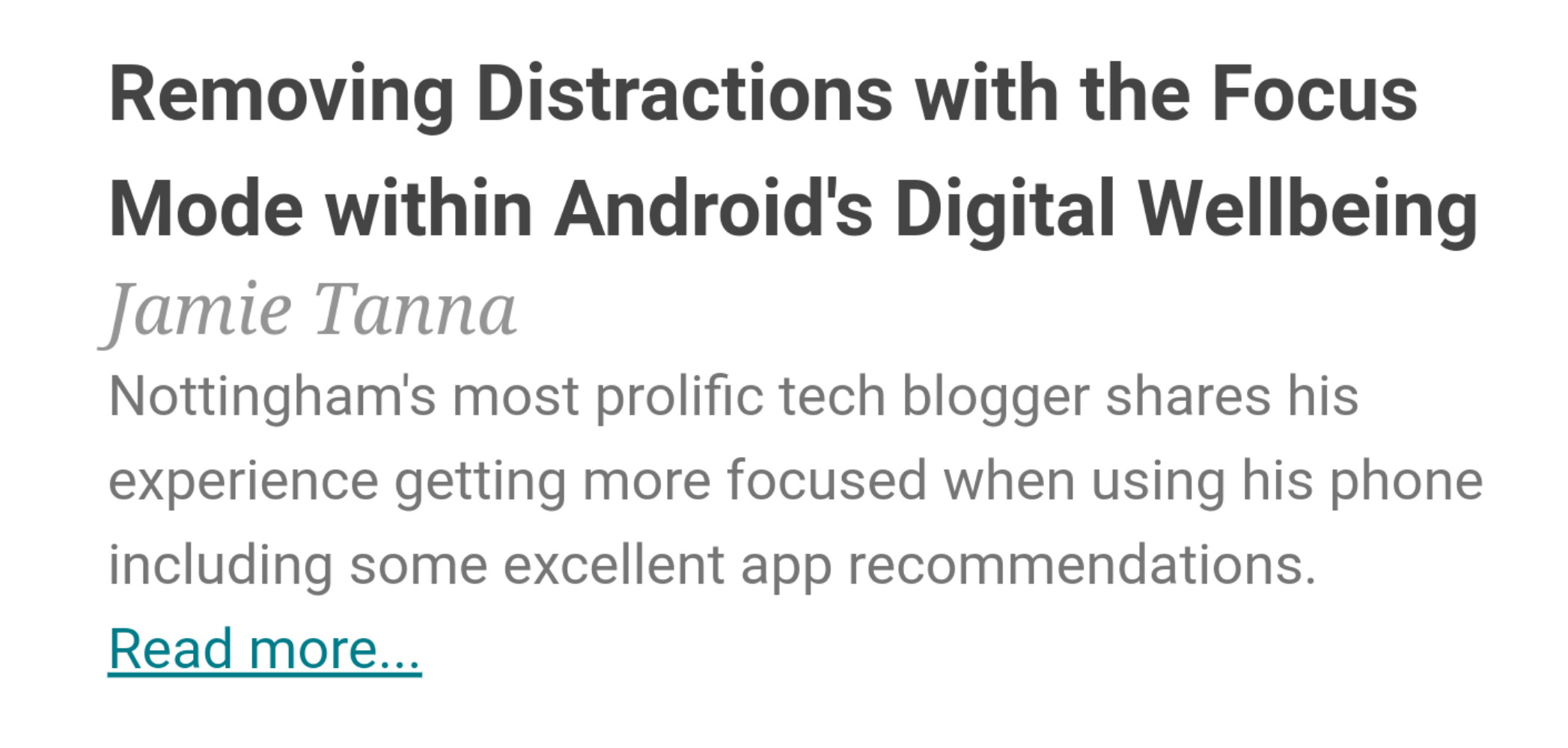 Screenshot of Jamie's blog post in the Tech Nottingham newsletter, described as Screenshot of Jamie's blog post in the Tech Nottingham newsletter, described as