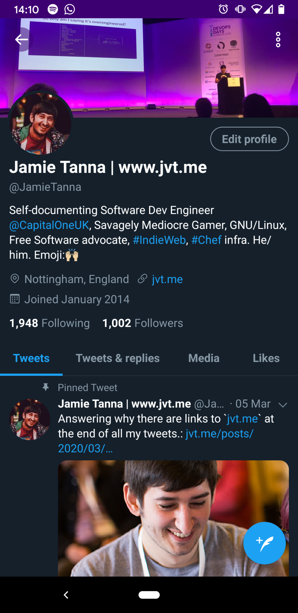 Jamie's twitter bio, which shows his pronouns as "he/him"