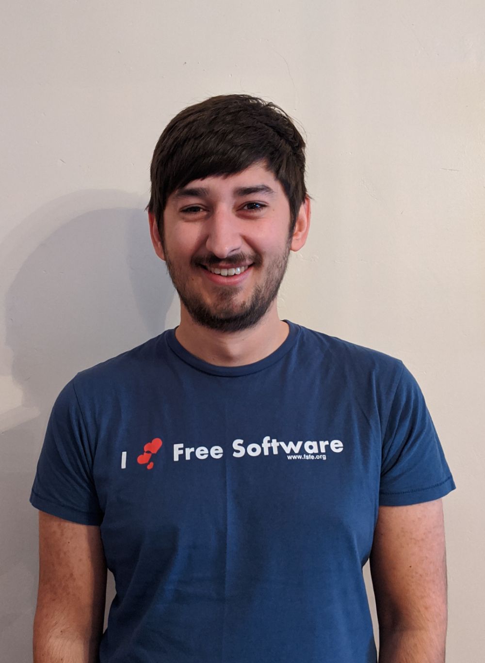 Jamie in an "I heart Free Software tshirt" 