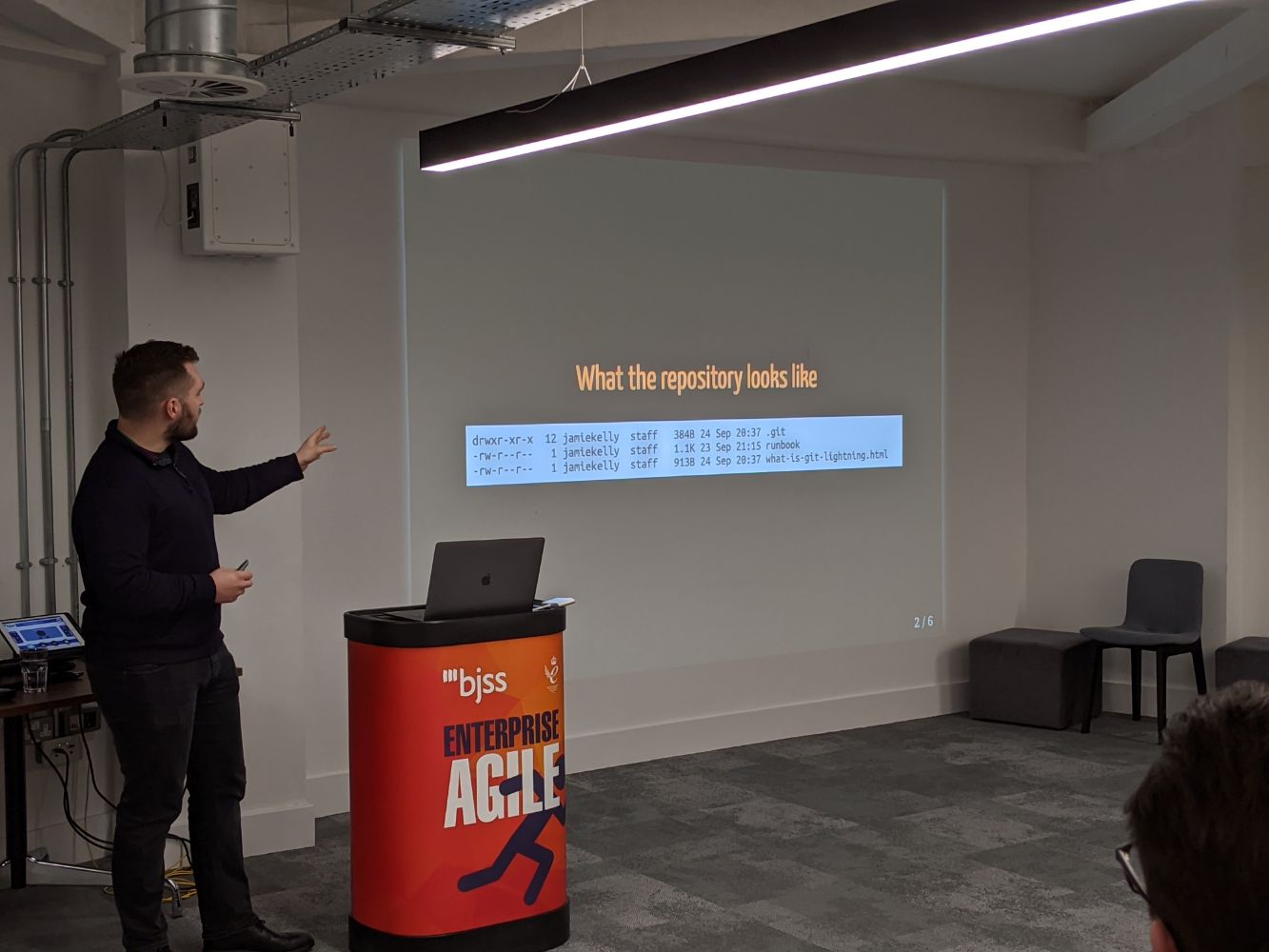 Jamie's first slide showing a git repository