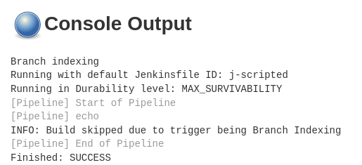 Jenkins build console output showing the INFO message, but nothing in the job having executed