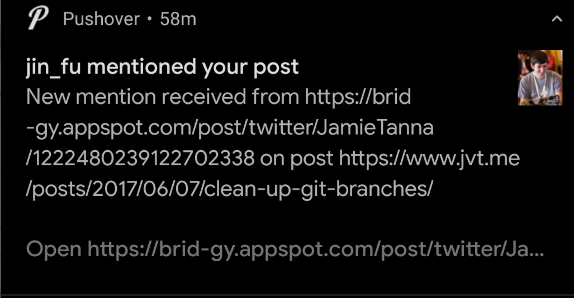 Push notification via Pushover of a given Webmention